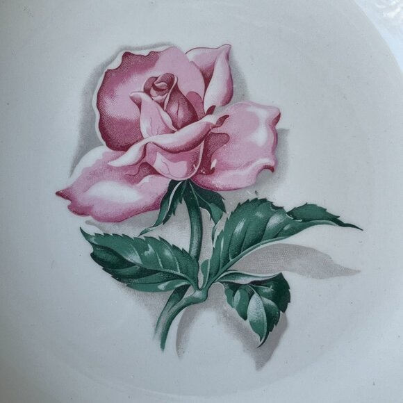 Sovereign Potters Canada Serving Bowl 22K Gold Burgundy Rim Rose - Picture 3 of 11